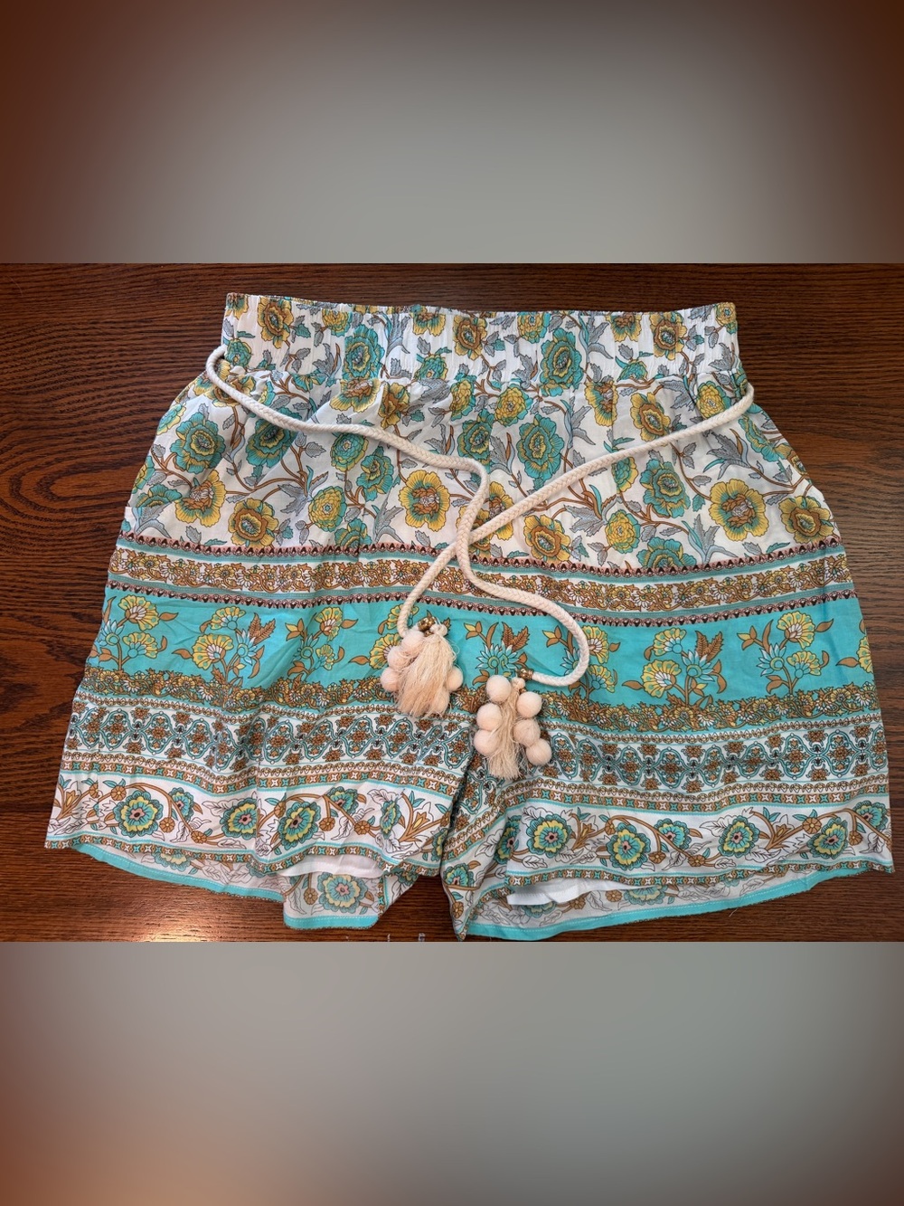 Aratta Floral Teal and Yellow Smocked shorts
